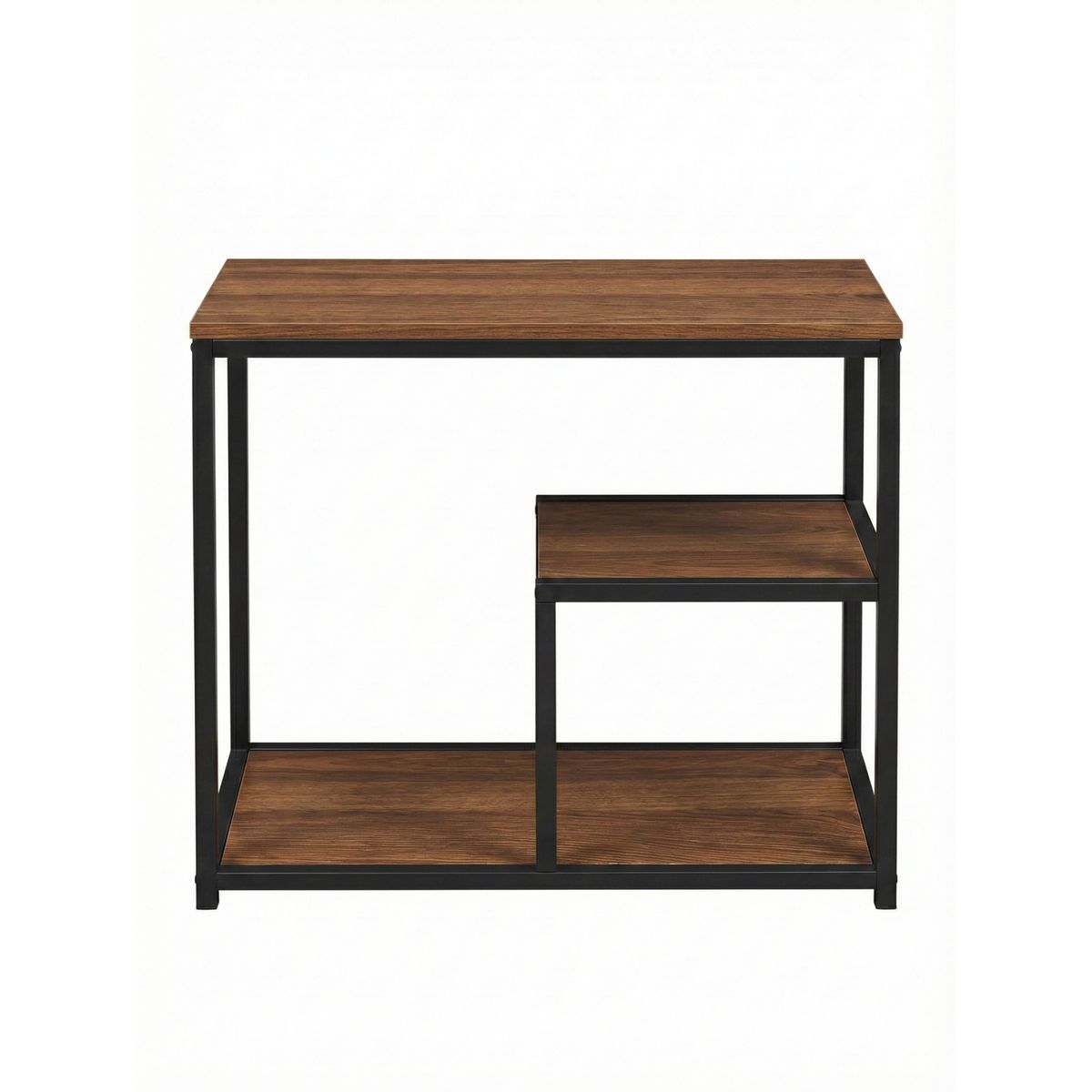 GENERICO - Mesa Auxiliar De Hierro Mesa Lateral Industrial Nogal Negro 3 Niveles 60x30x68cm Madera Metal