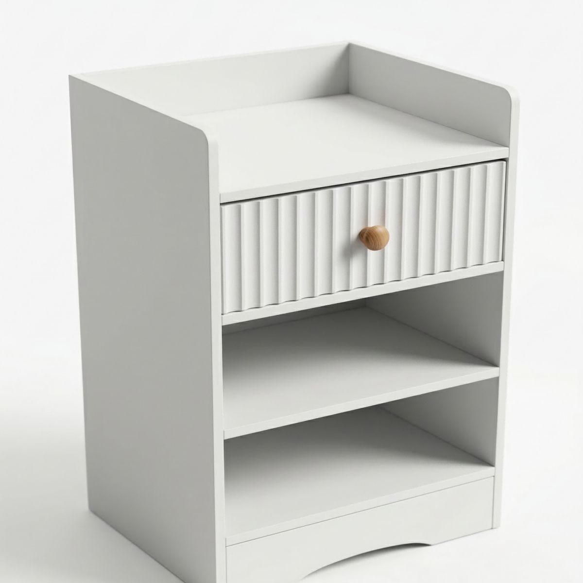 GENERICO - Velador Acanalado Cajón Acanalado Y Repisas Elegante Diseño Minimalista Moderno Blanco 40x34x60cm