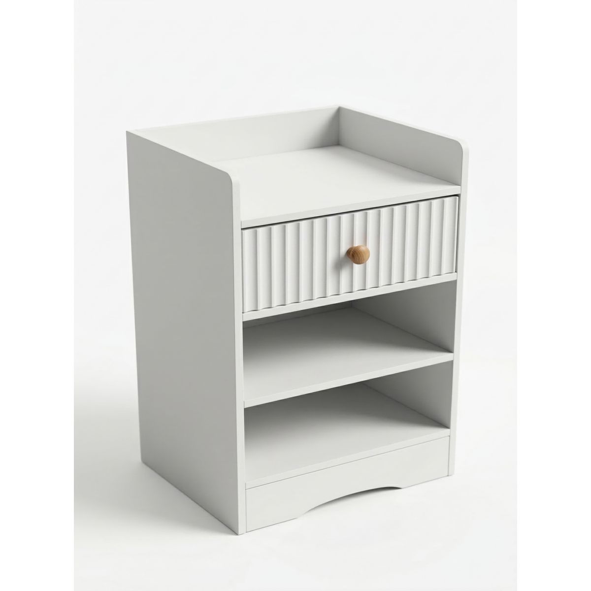 GENERICO - Velador Acanalado Cajón Acanalado Y Repisas Elegante Diseño Minimalista Moderno Blanco 40x34x60cm