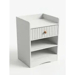 GENERICO - Velador Acanalado Cajón Acanalado Y Repisas Elegante Diseño Minimalista Moderno Blanco 40x34x60cm