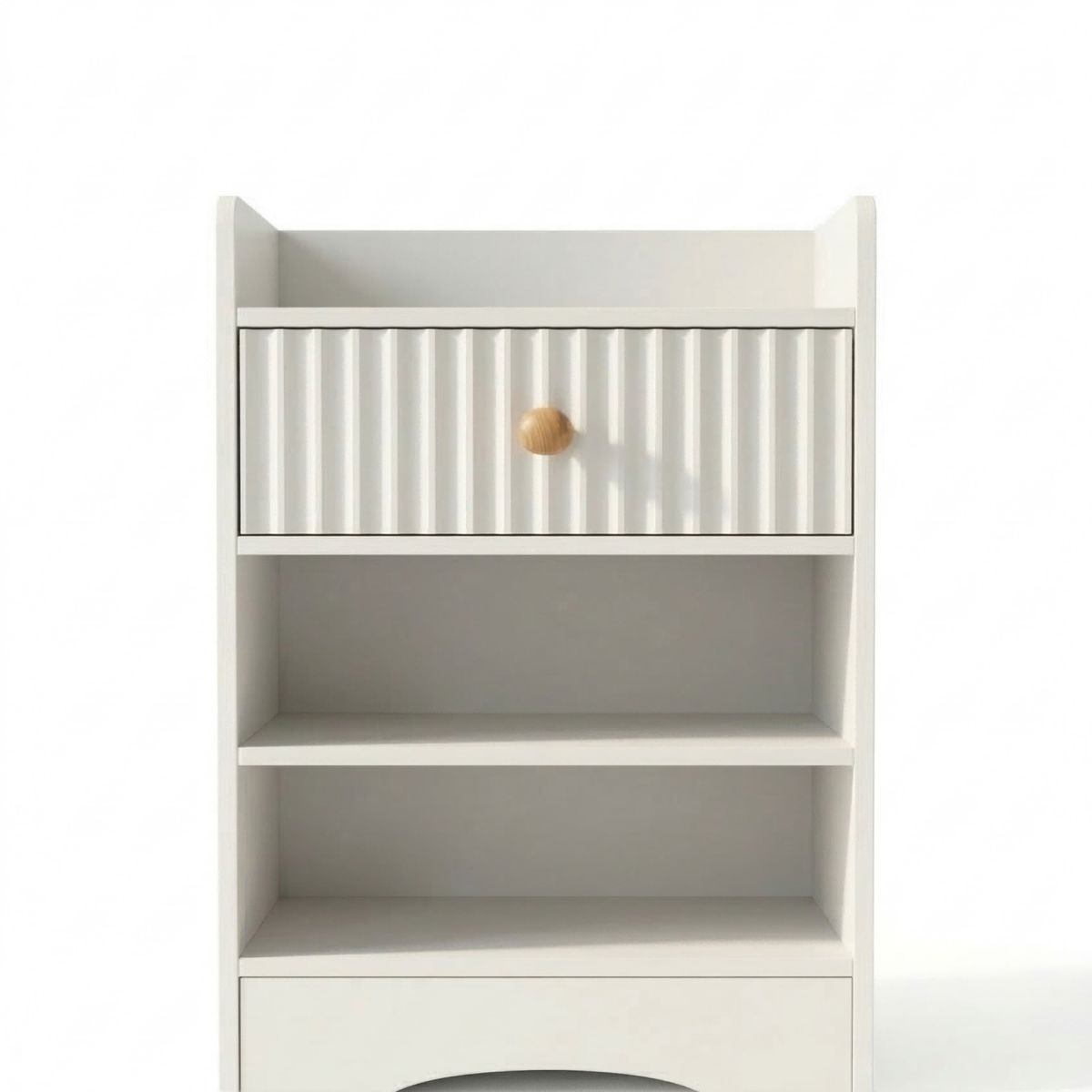 GENERICO - Velador Acanalado Cajón Acanalado Y Repisas Elegante Diseño Minimalista Moderno Blanco 40x34x60cm