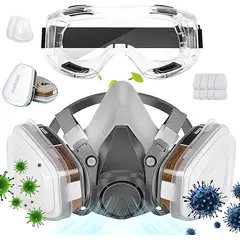 KUANGYE - Máscara Gas 6200 Reutilizable Con Gafas Seguridad Y 8 Filtros Algodón Para Proteger Polvo,Pintura