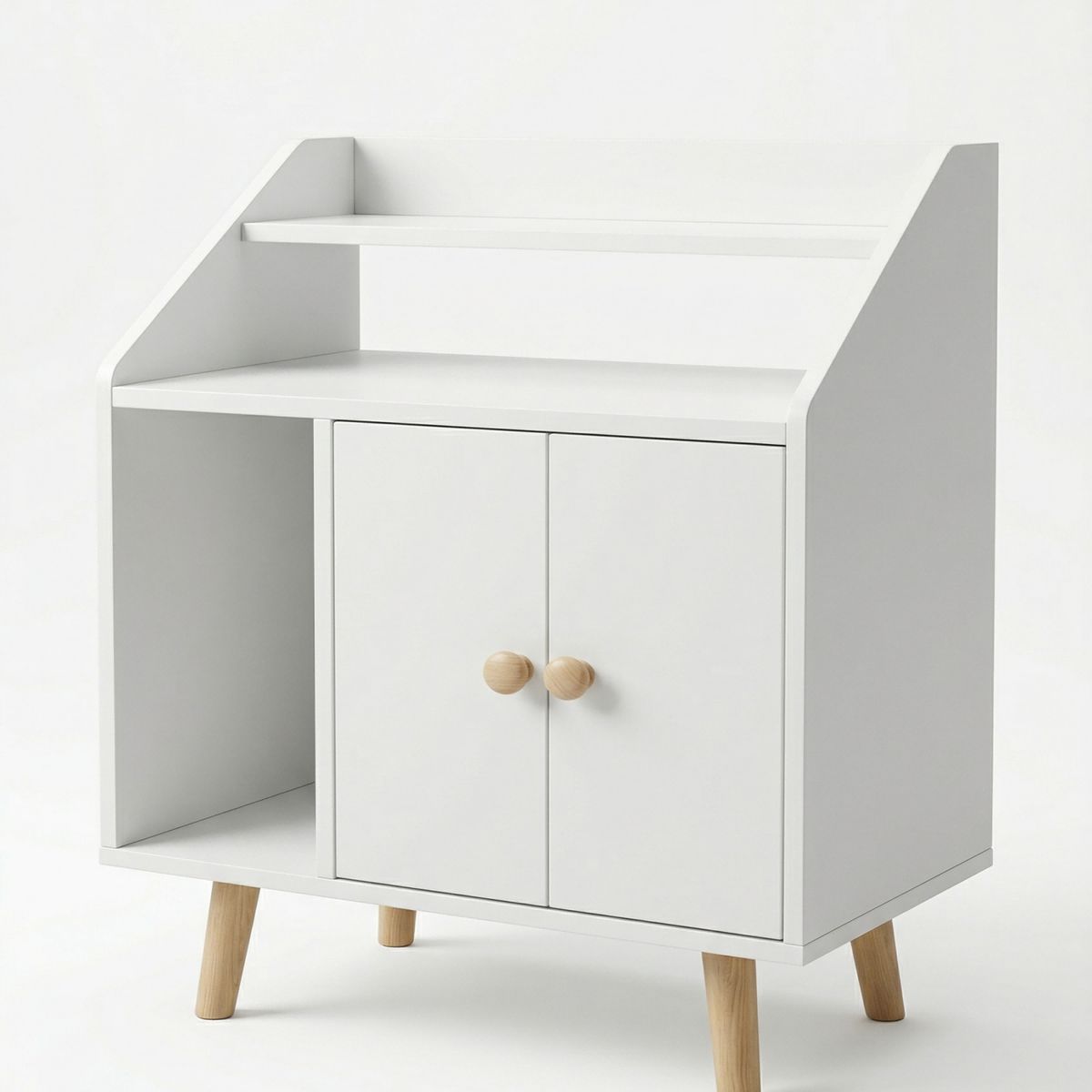 GENERICO - Velador Estilo Crema Nórdico 3 Niveles 2 Puertas 50x30x60 Cm