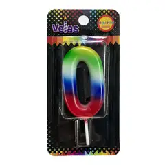 GENERICO - VELA NUMERAL ARCOIRIS N? 0 X1 UNI