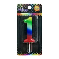 GENERICO - VELA NUMERAL ARCOIRIS N? 1 X1 UNI