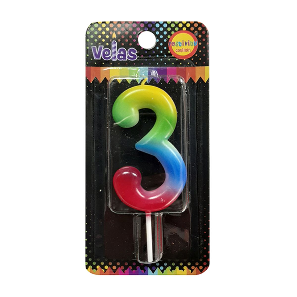 GENERICO - VELA NUMERAL ARCOIRIS N? 3 X1 UNI