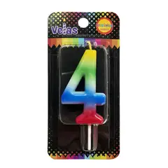 GENERICO - VELA NUMERAL ARCOIRIS N? 4 X1 UNI
