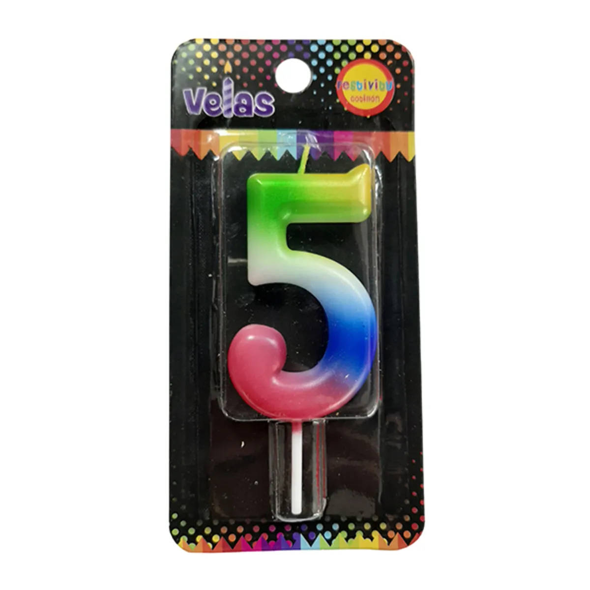 GENERICO - VELA NUMERAL ARCOIRIS N? 5 X1 UNI