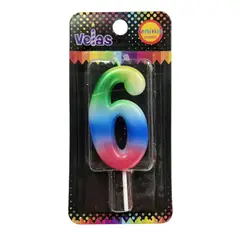 GENERICO - VELA NUMERAL ARCOIRIS N? 6 X1 UNI
