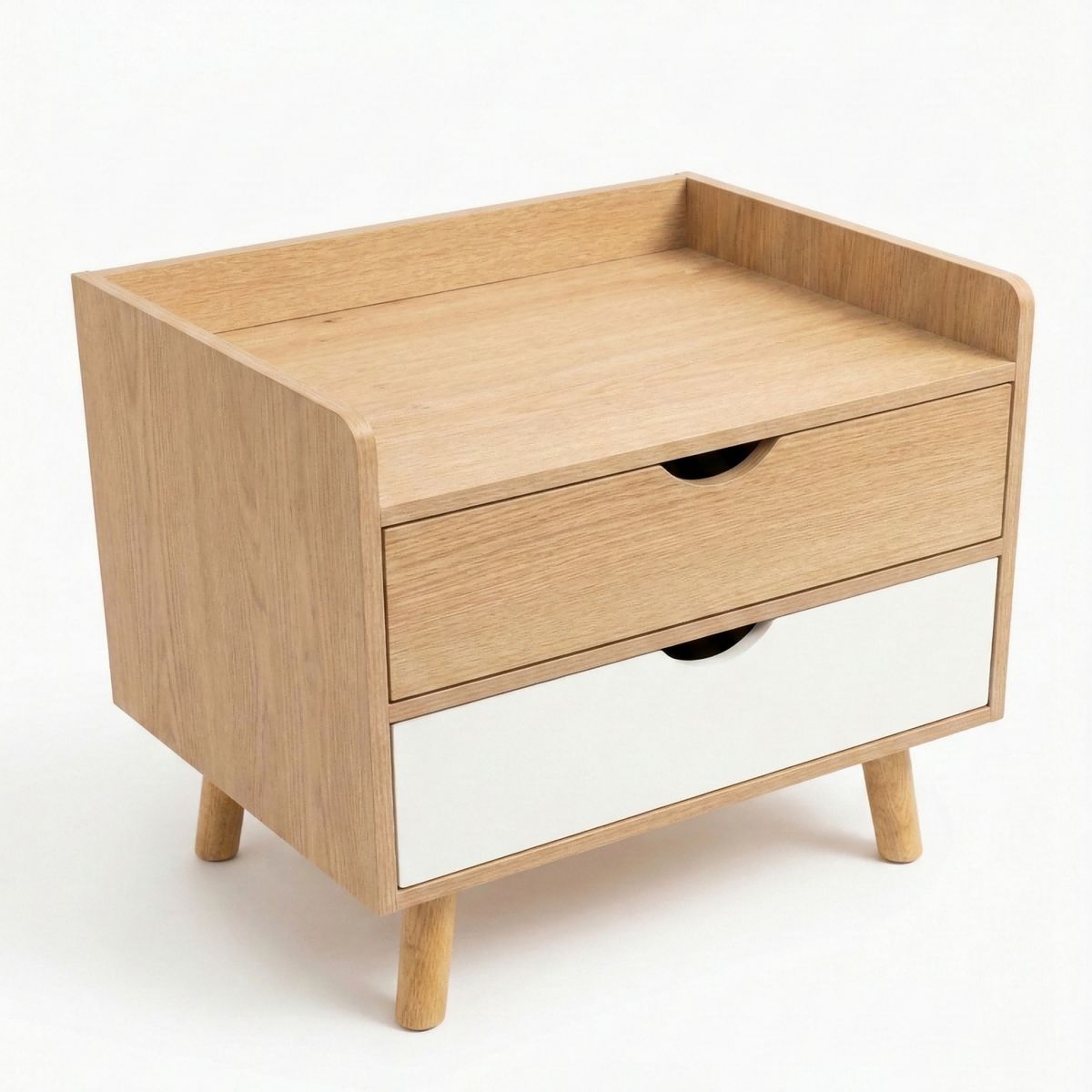 GENERICO - Velador Nórdico Con 2 Cajones Bicolor Con Uñero Y Bordes 45x50x40cm