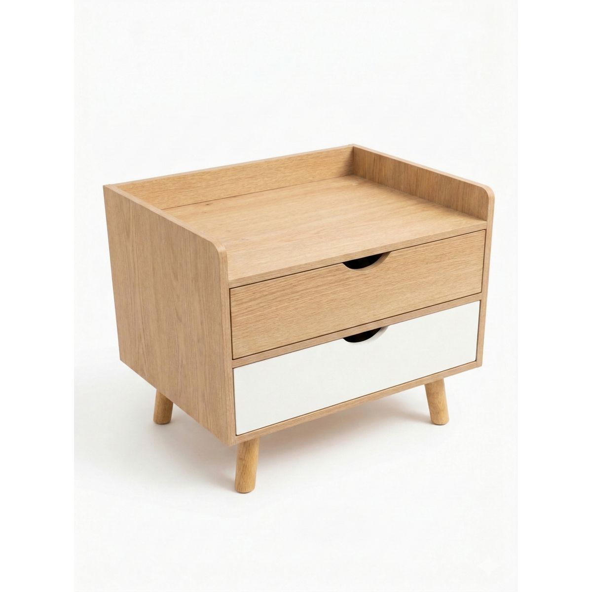 GENERICO - Velador Nórdico Con 2 Cajones Bicolor Con Uñero Y Bordes 45x50x40cm