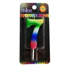 GENERICO - VELA NUMERAL ARCOIRIS N? 7 X1 UNI