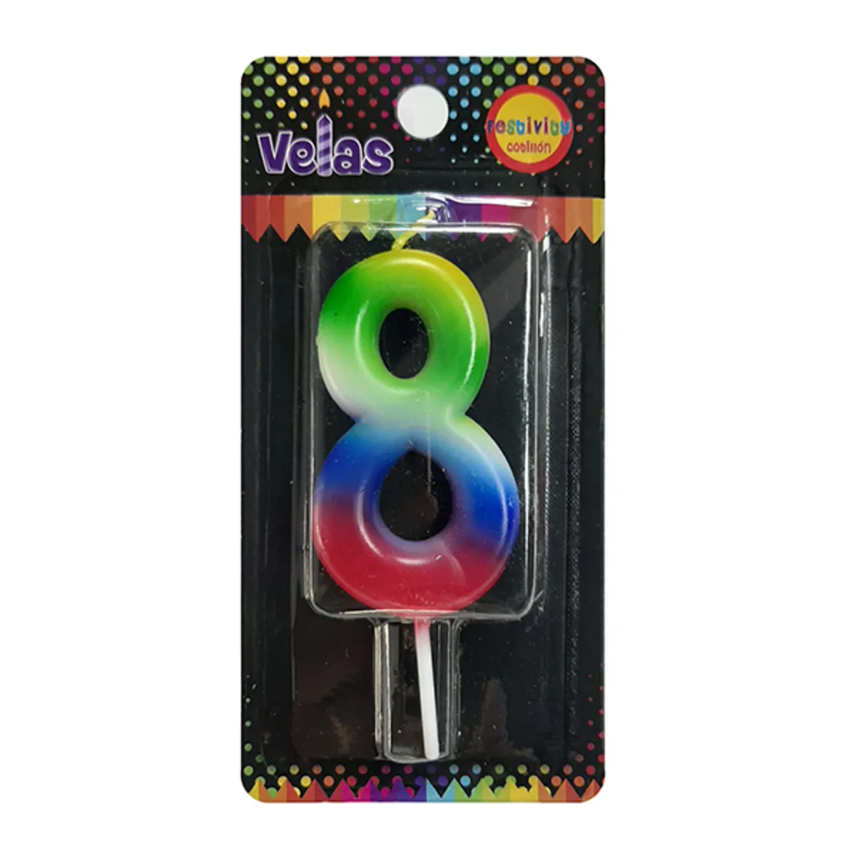 GENERICO - VELA NUMERAL ARCOIRIS N? 8 X1 UNI