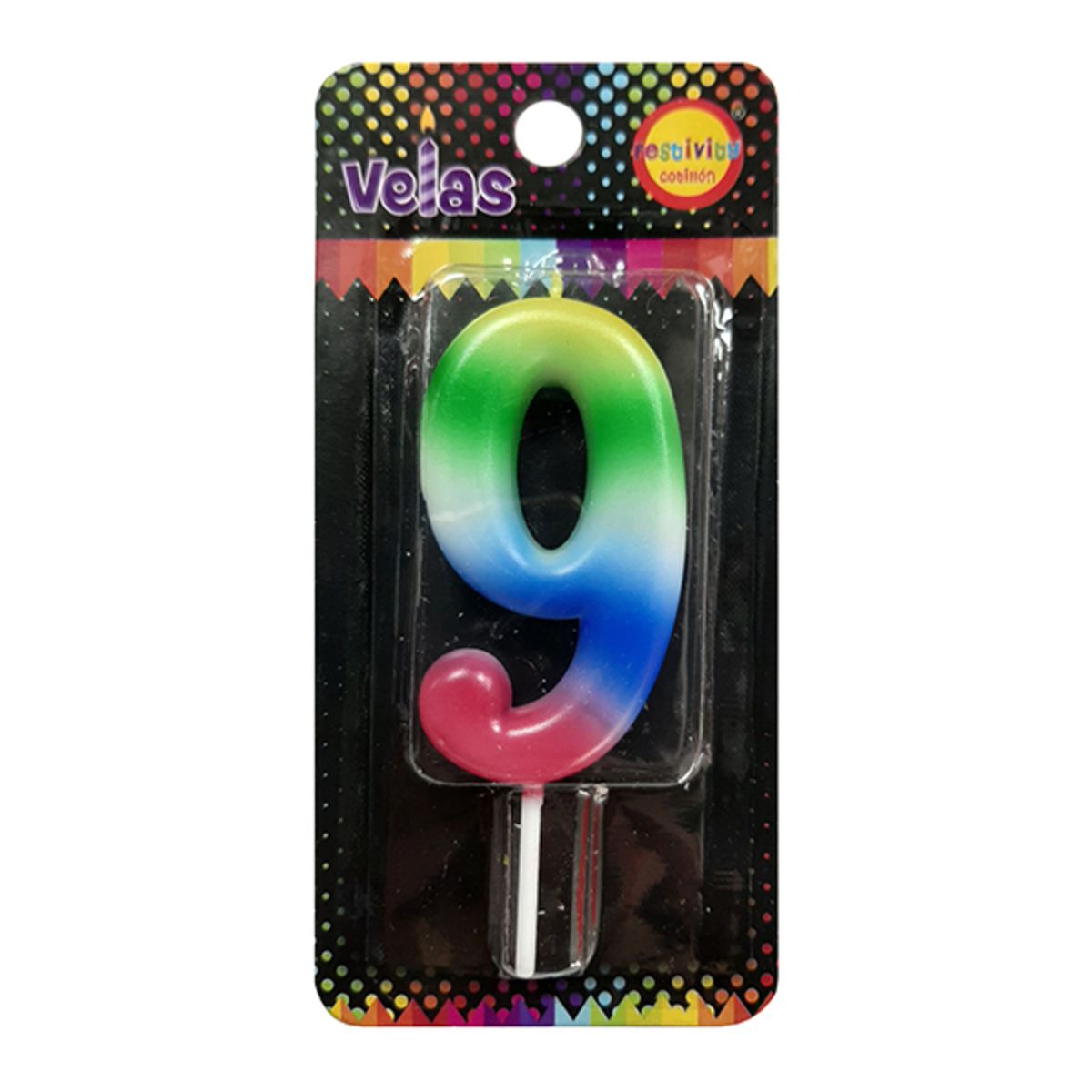 GENERICO - VELA NUMERAL ARCOIRIS N? 9 X1 UNI