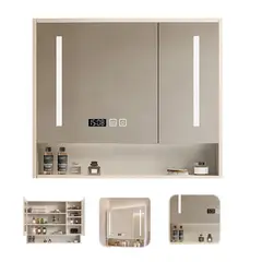 WUWAWDOGA - Mueble Baño Botiquin Con Espejo Y Luz Gabinete Organizador 65x67x10cm Gris