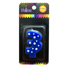 GENERICO - VELA NUMERAL CELESTE POLKA N? 3 X1 UNI