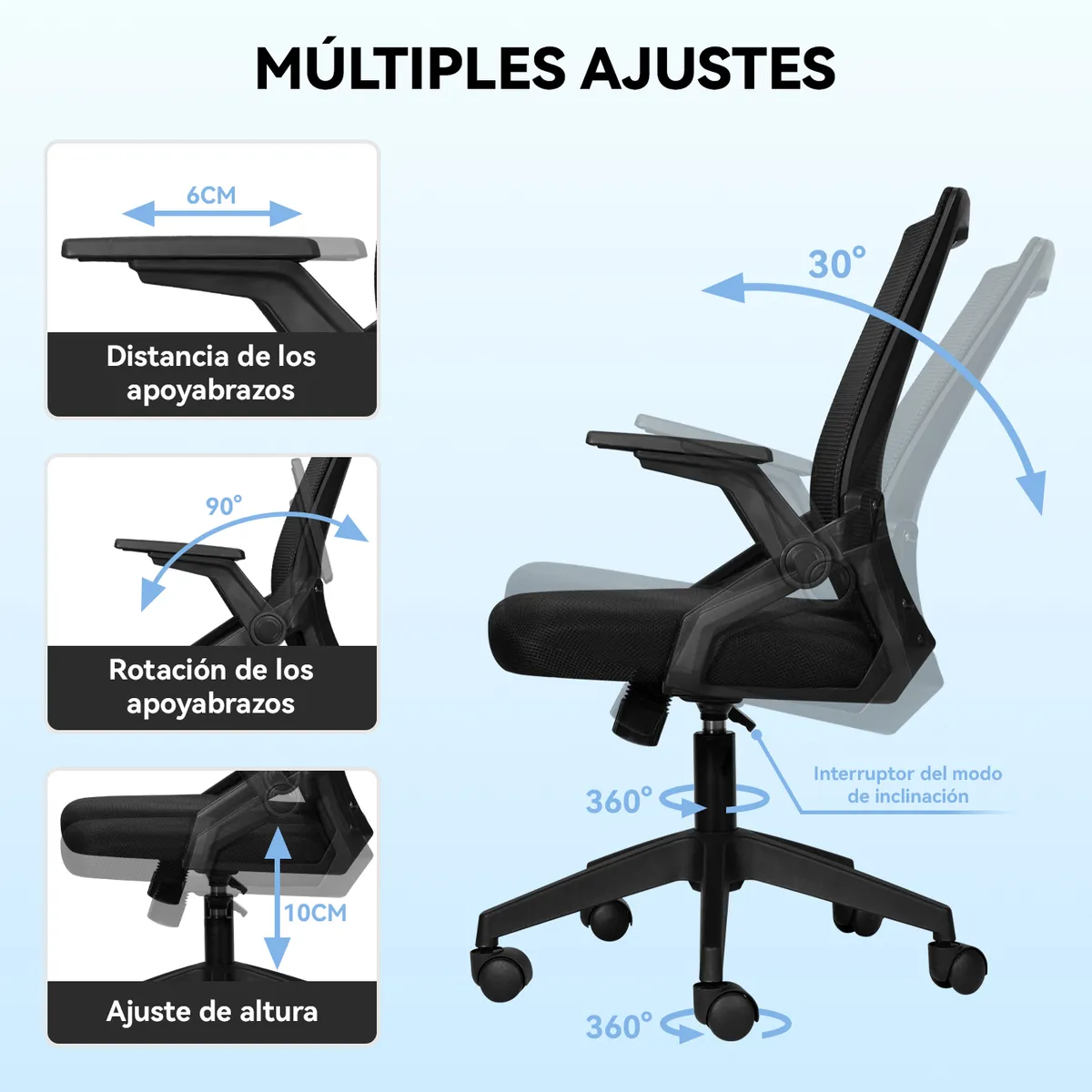VIDITA - Set 2 Sillas Carla Ergonómica Asiento De Memoria Silla Oficina Lumber Biónico Apoyabrazo Ajustable