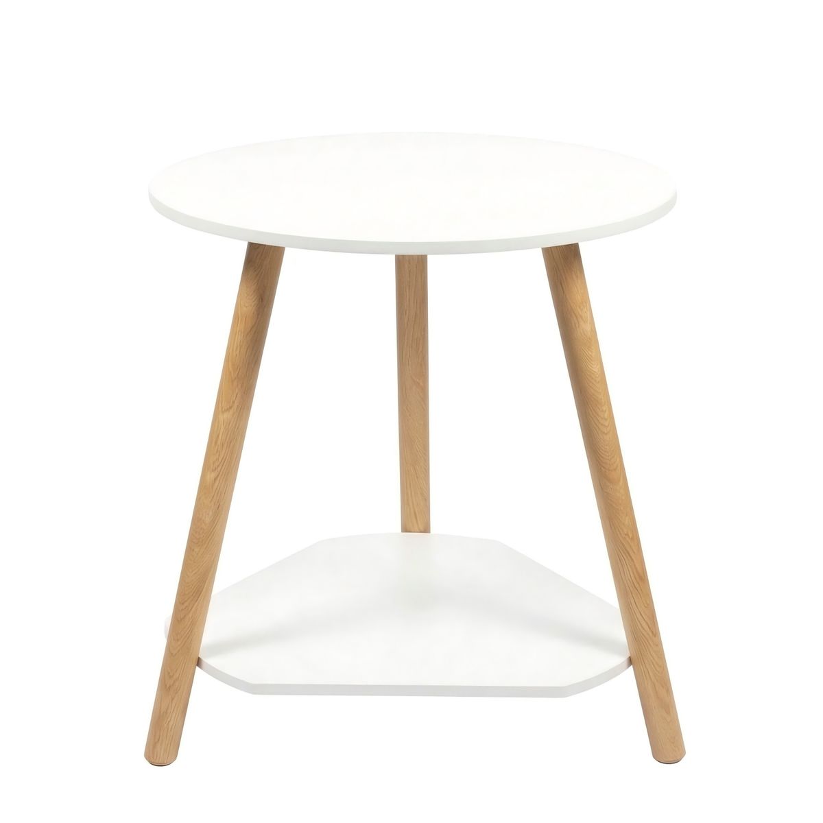 GENERICO - Mesa Auxiliar Redonda 2 Niveles Crema Minimalista 50x50x60cm