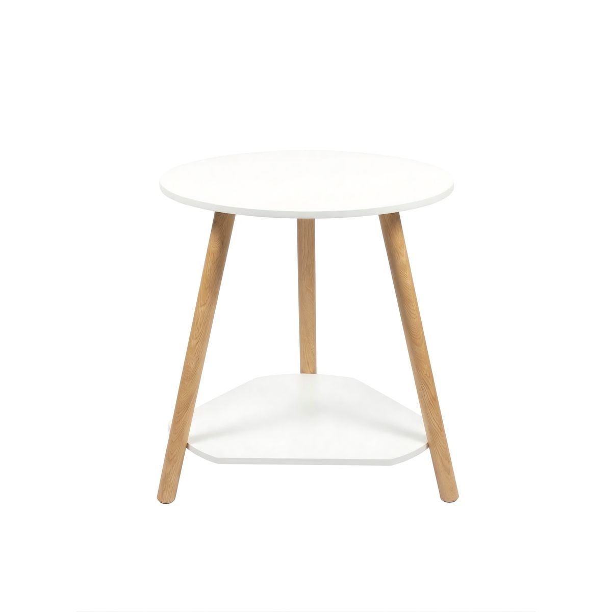 GENERICO - Mesa Auxiliar Redonda 2 Niveles Crema Minimalista 50x50x60cm