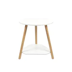GENERICO - Mesa Auxiliar Redonda 2 Niveles Crema Minimalista 50x50x60cm
