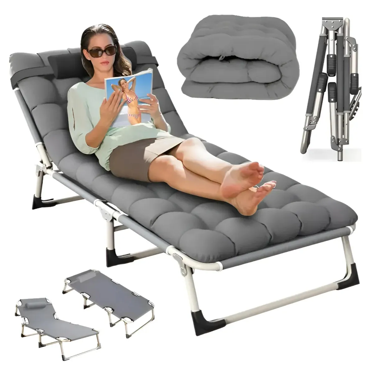 ATURE - Cama Plegable Portatil Reforzada Colchon Desmontable Gris