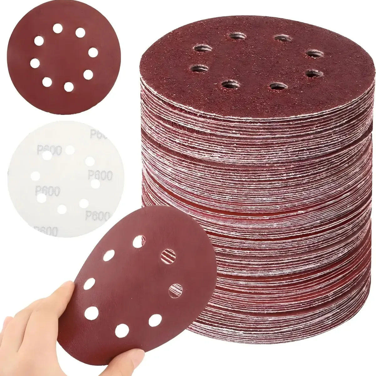 UMEXUS - 200pcs 5 Pulgadas Pista Lija Disco Velcro 8 Agujeros 125mm 40/60/80/100/120/150/180/240