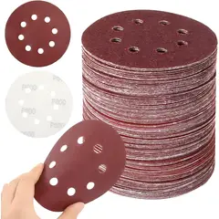 UMEXUS - 200pcs 5 Pulgadas Pista Lija Disco Velcro 8 Agujeros 125mm 40/60/80/100/120/150/180/240
