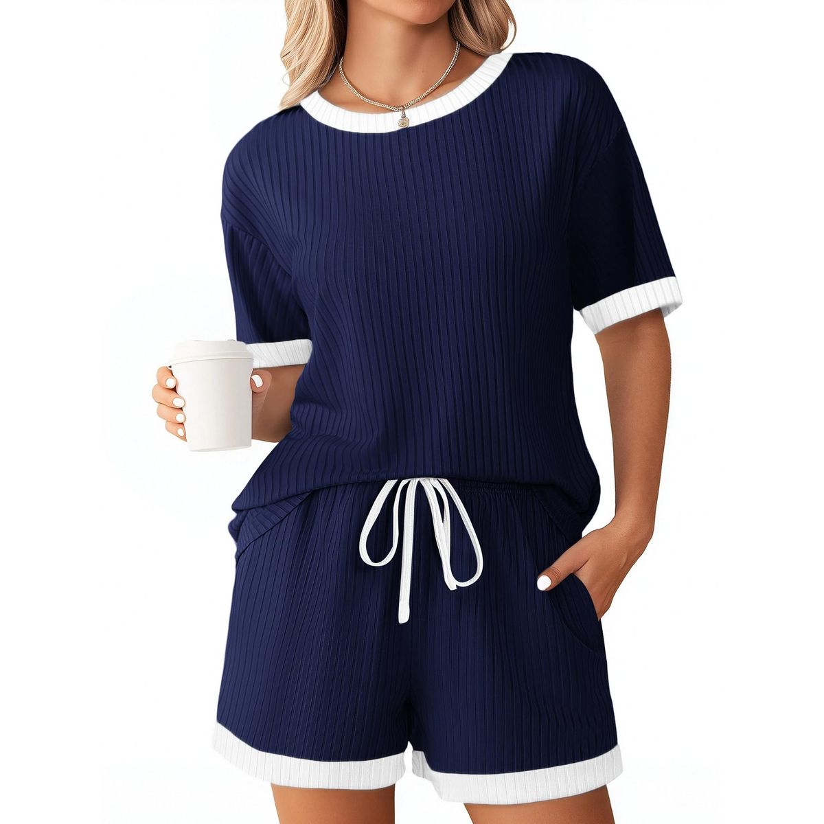 TIOZONEY - Conjuntos de ropa de mujer-Azul