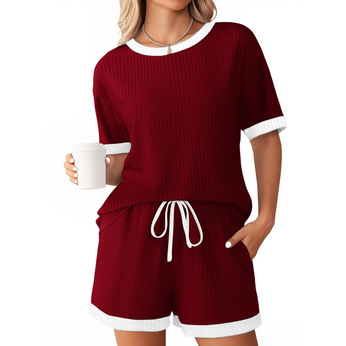 TIOZONEY - Conjuntos de ropa de mujer-Rojo