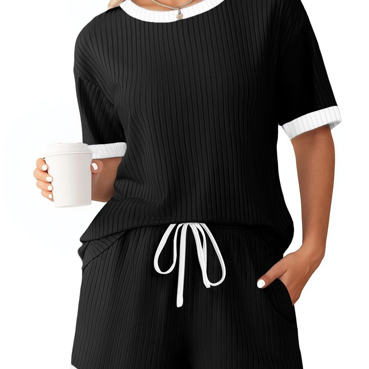 TIOZONEY - Conjuntos de ropa de mujer-Negro