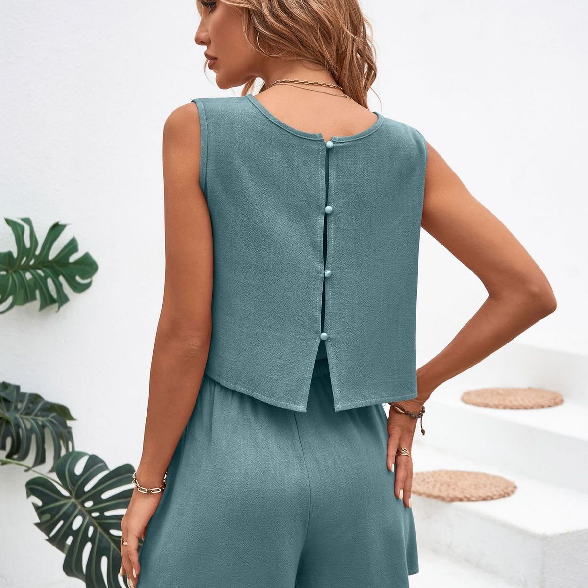 TIOZONEY - Conjuntos de ropa de mujer-Azul