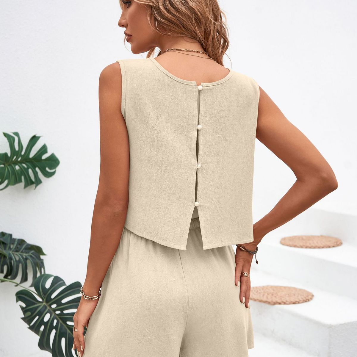 TIOZONEY - Conjuntos de ropa de mujer-Beige
