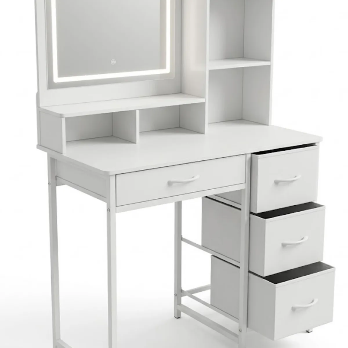 GENERICO - Tocador Mesa De Maquillaje Blanco Con Espejo Led Y 4 Cajones de tela 90x45x137cm