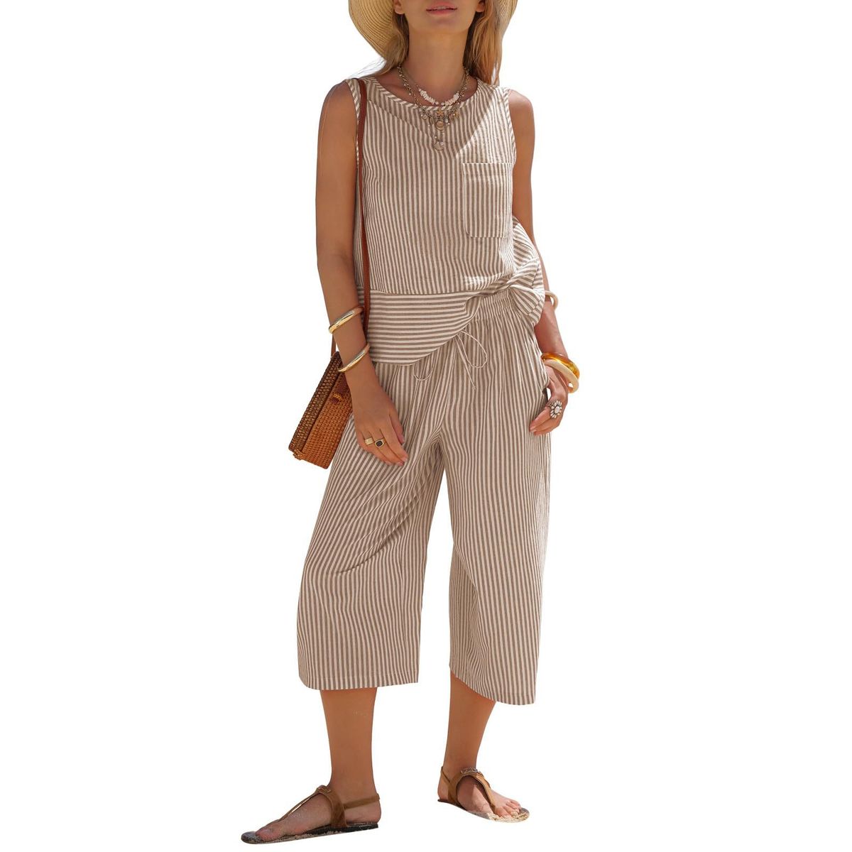 TIOZONEY - Conjuntos de ropa de mujer-Beige