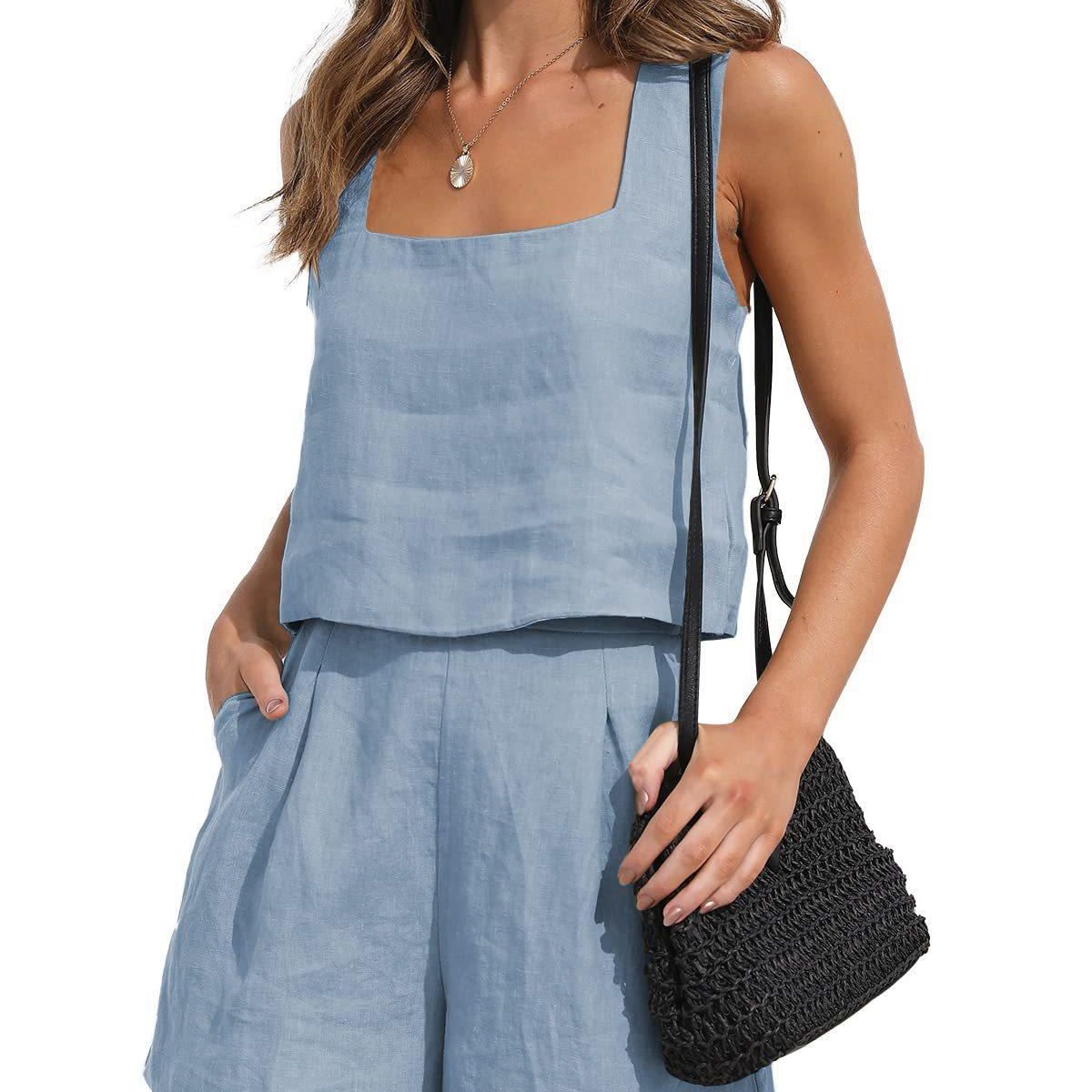 TIOZONEY - Conjuntos de ropa de mujer-Azul