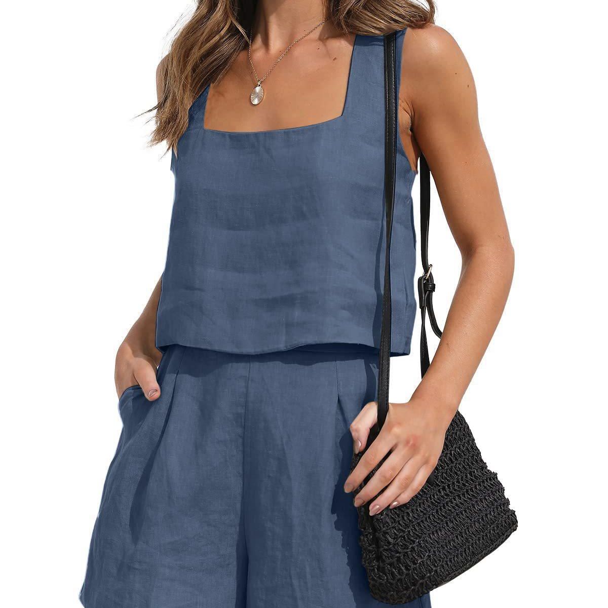 TIOZONEY - Conjuntos de ropa de mujer-Azul Acero