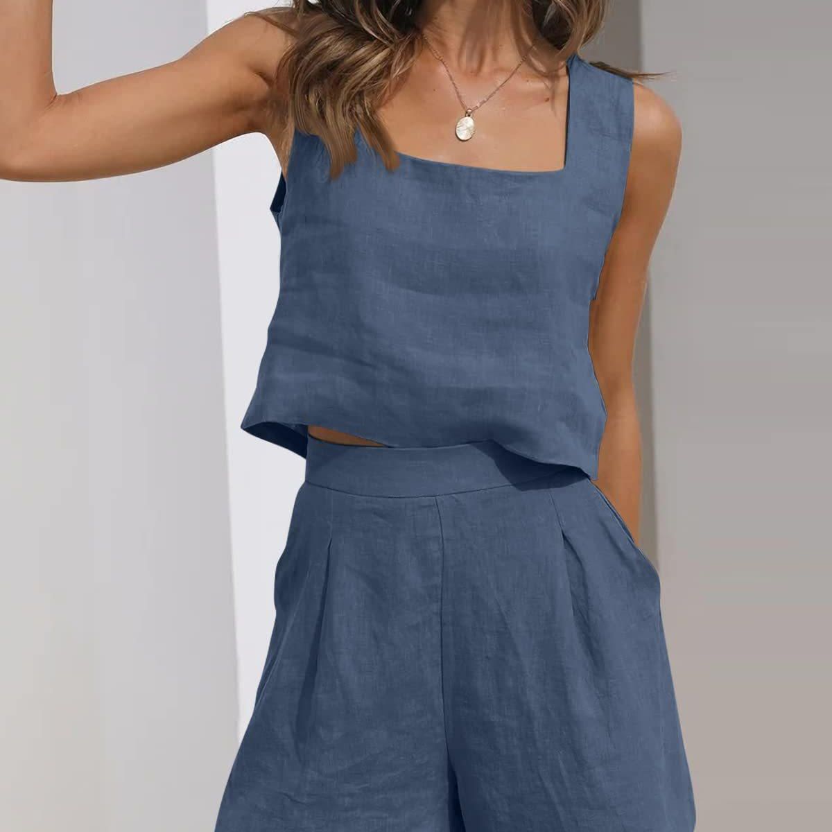 TIOZONEY - Conjuntos de ropa de mujer-Azul Acero