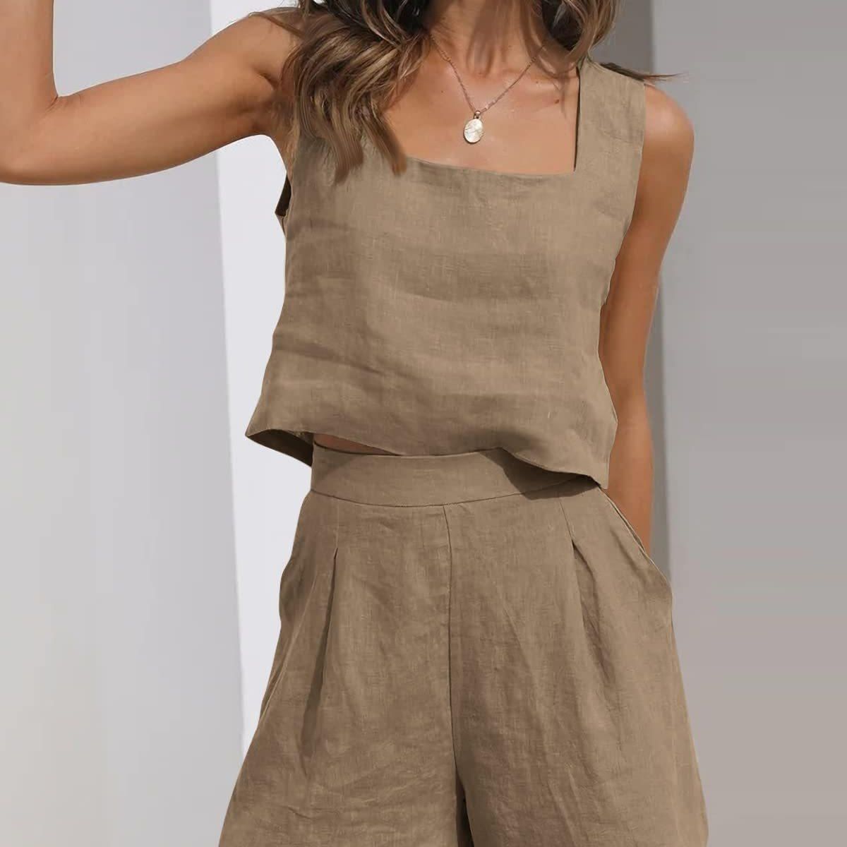 TIOZONEY - Conjuntos de ropa de mujer-Marron Claro