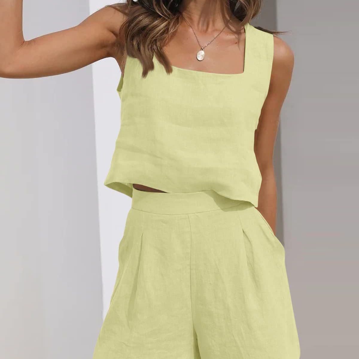 TIOZONEY - Conjuntos de ropa de mujer-Amarillo