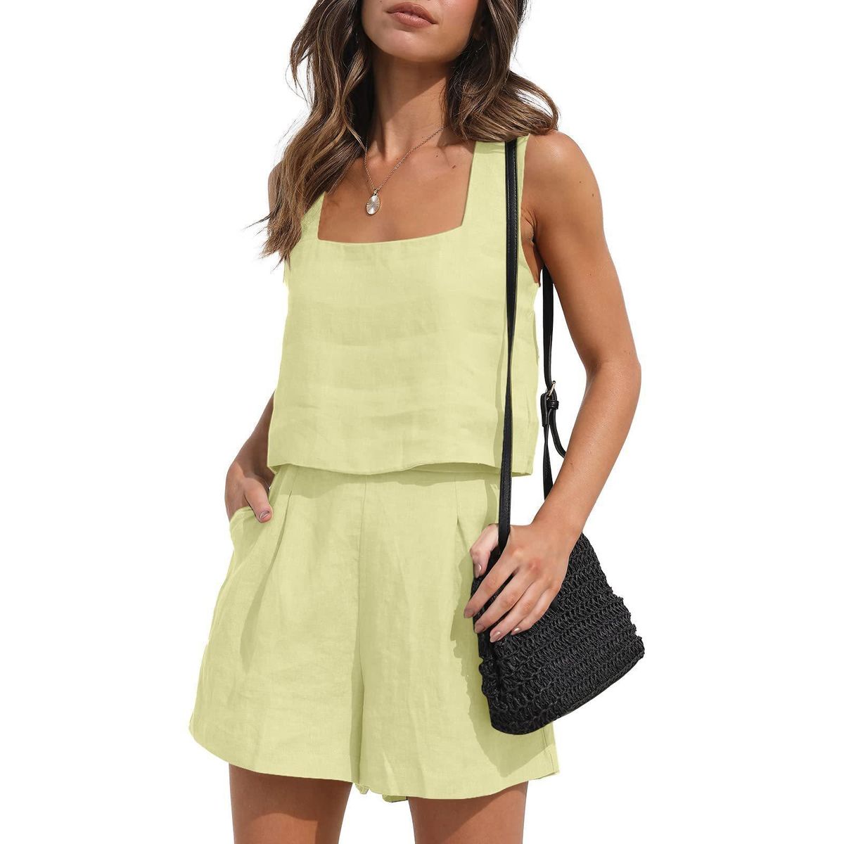 TIOZONEY - Conjuntos de ropa de mujer-Amarillo