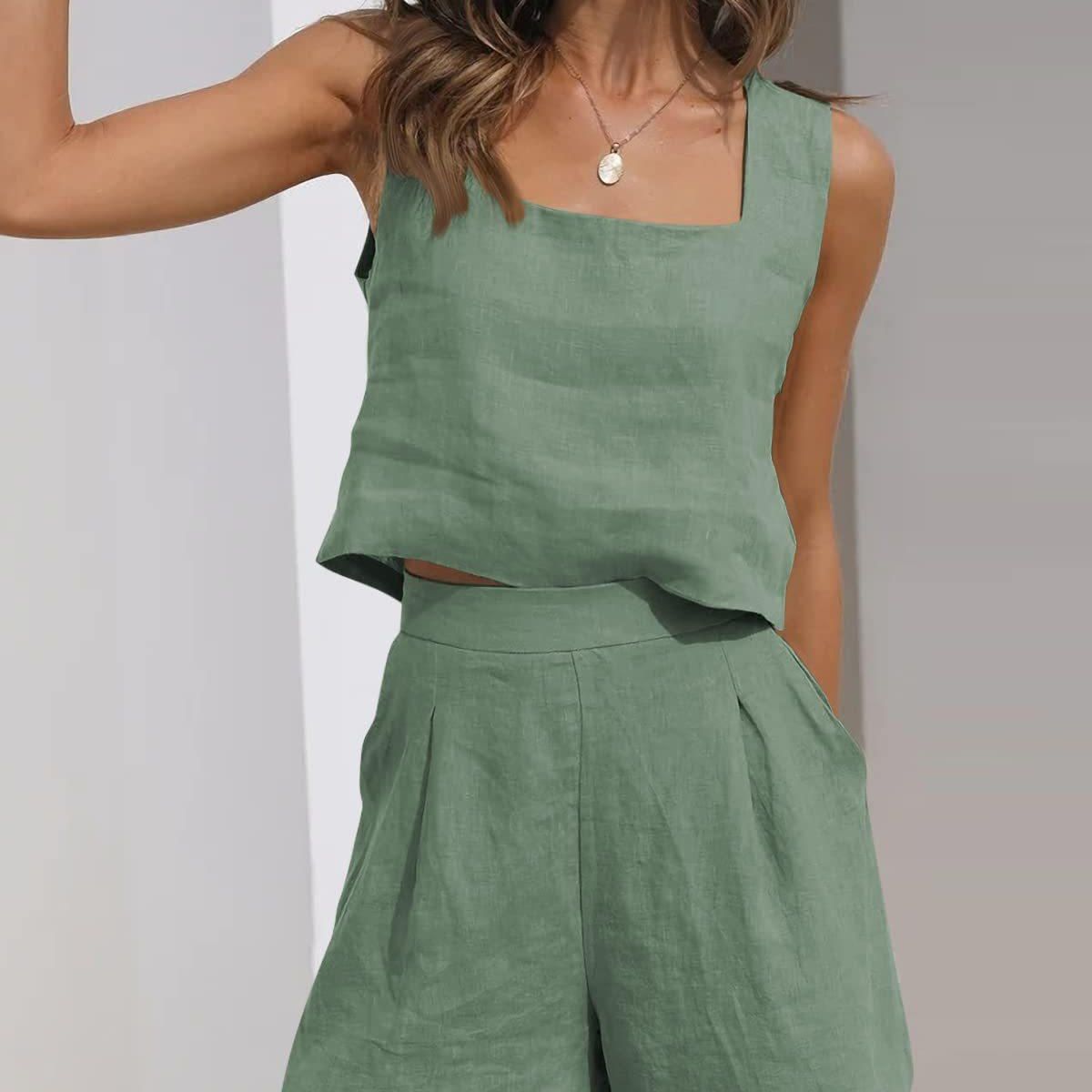 TIOZONEY - Conjuntos de ropa de mujer-Verde Lima