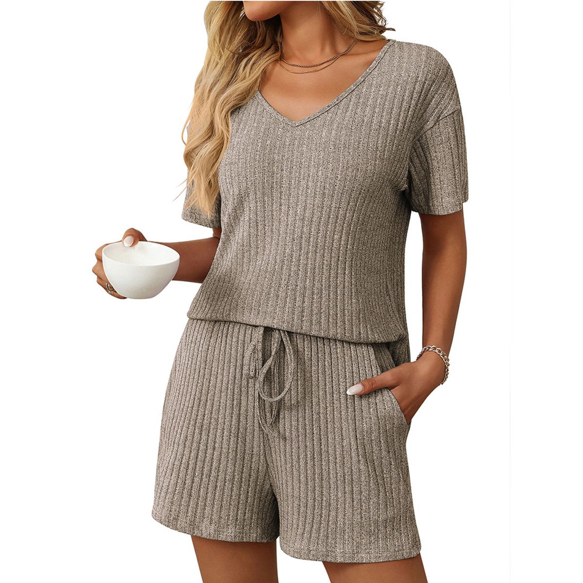 TIOZONEY - Conjuntos de ropa de mujer-Gris