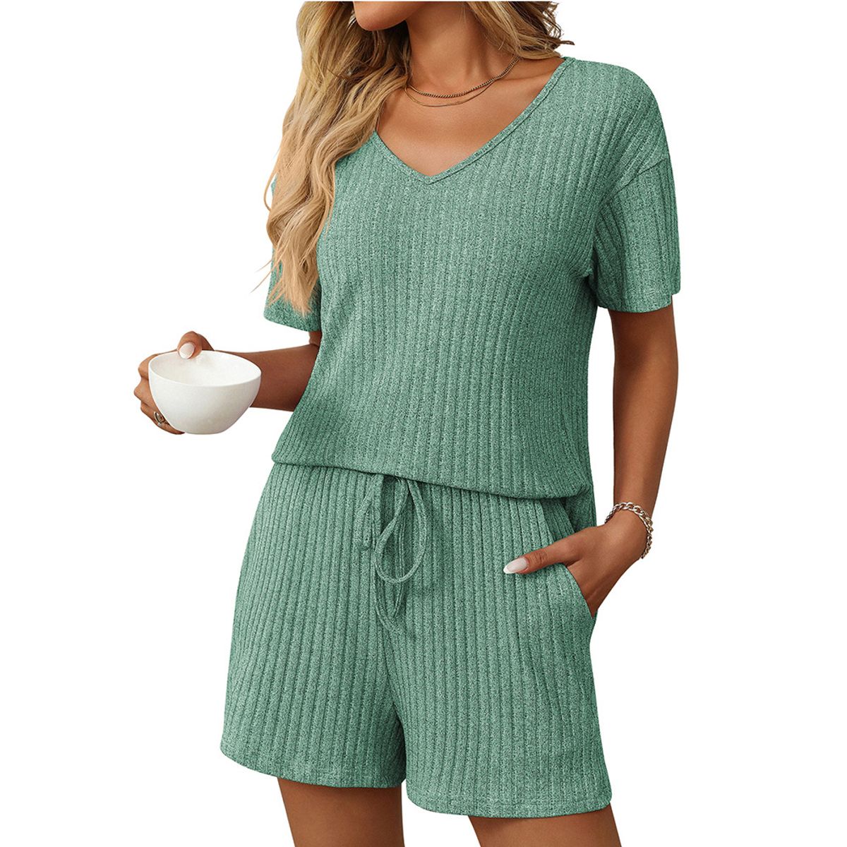 TIOZONEY - Conjuntos de ropa de mujer-Verde