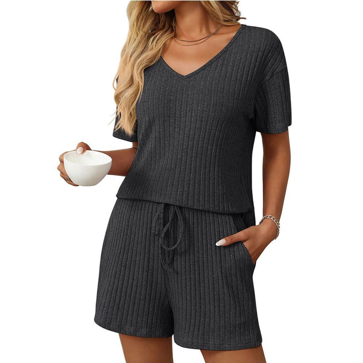 TIOZONEY - Conjuntos de ropa de mujer-Negro