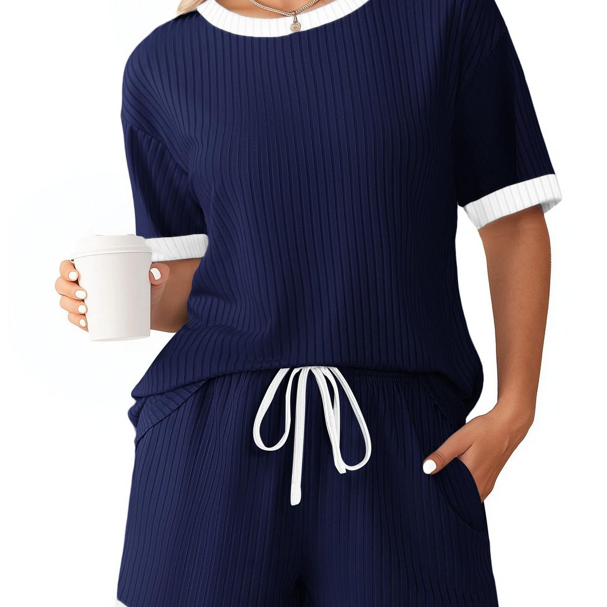 TIOZONEY - Conjuntos de ropa de mujer-Azul