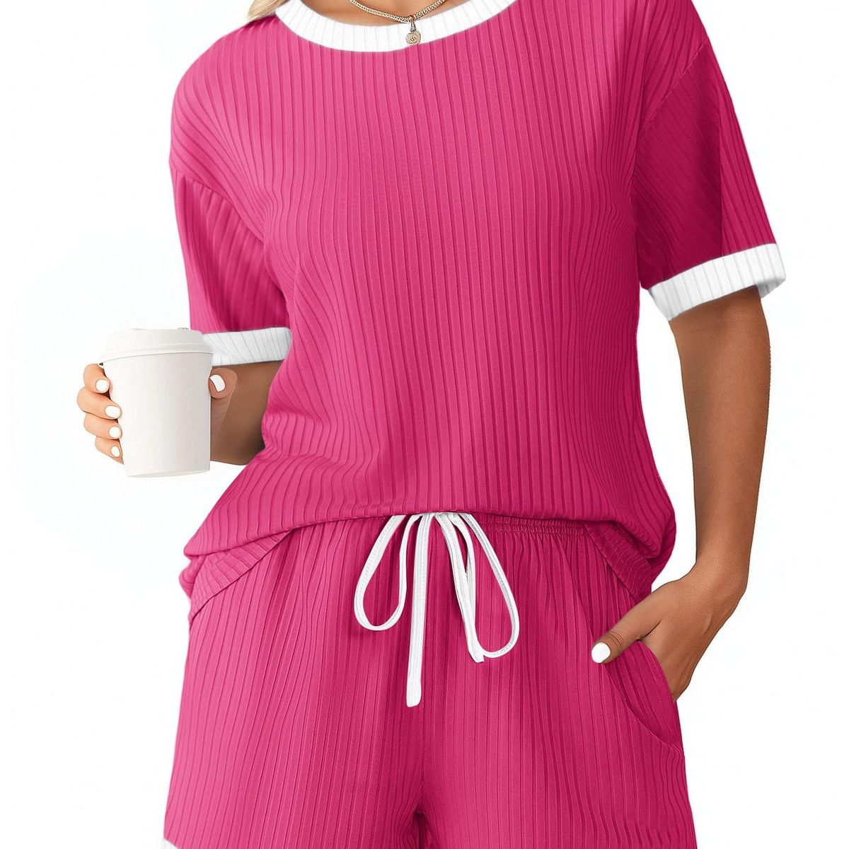 TIOZONEY - Conjuntos de ropa de mujer-Rosa