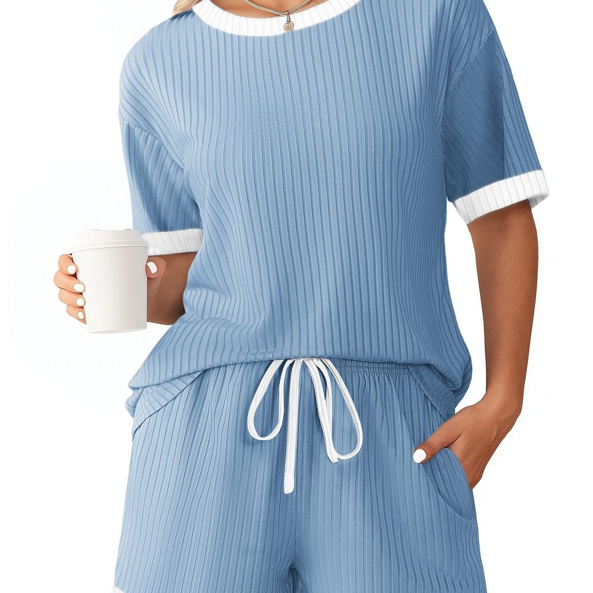 TIOZONEY - Conjuntos de ropa de mujer-Azul Claro