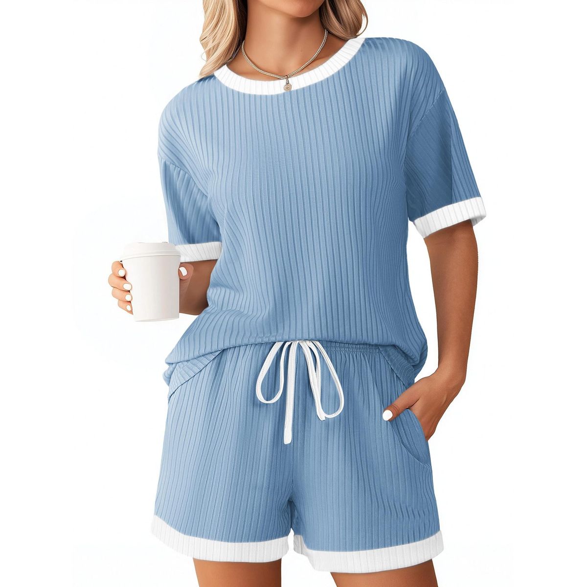 TIOZONEY - Conjuntos de ropa de mujer-Azul Claro