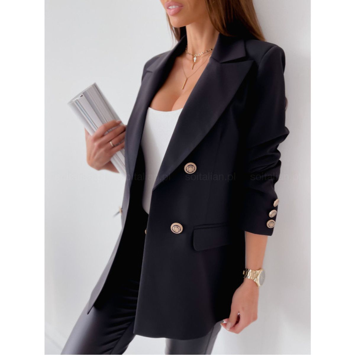 TIOZONEY - Blazer de mujer- Negro