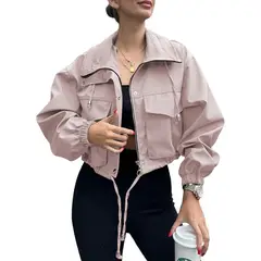 TIOZONEY - Trench para mujer-Rosa